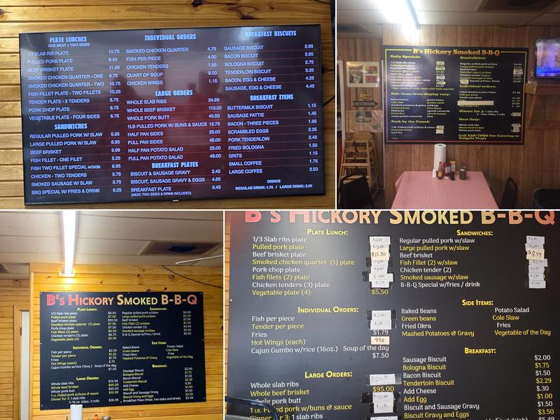 B's Hickory Smoke BBQ Menu