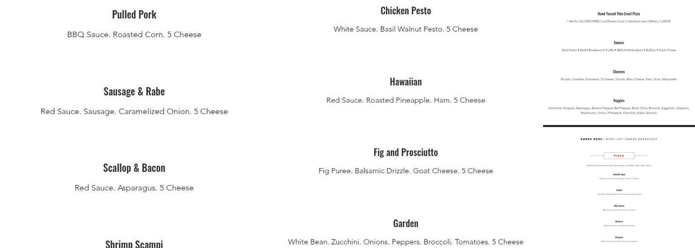 Ember Coal Fire Pizza Menu