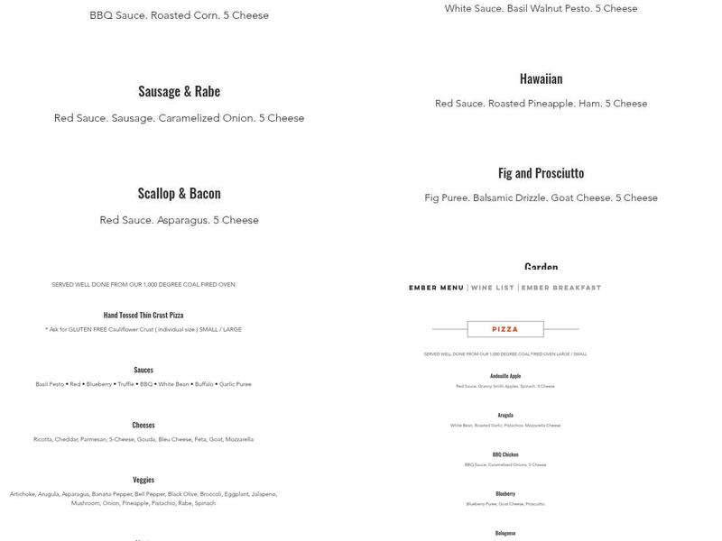 Ember Coal Fire Pizza Menu