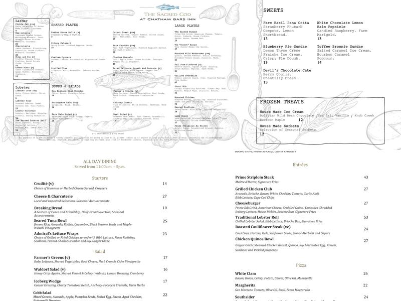 Sacred Cod Tavern Menu