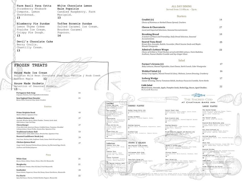 Sacred Cod Tavern Menu