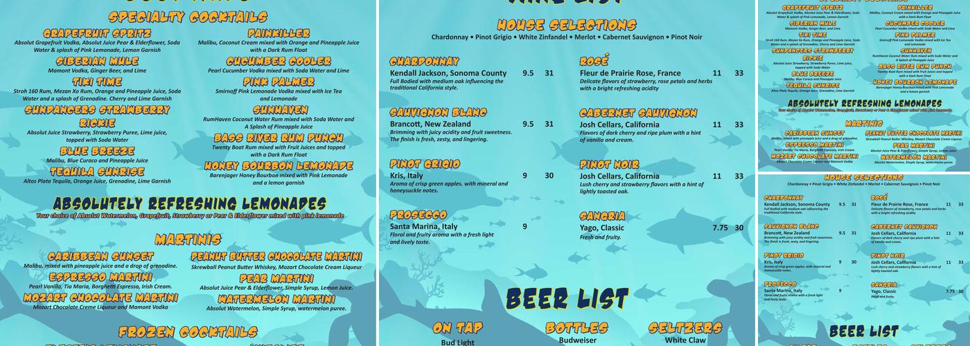 Sundancer's Cape Cod Menu
