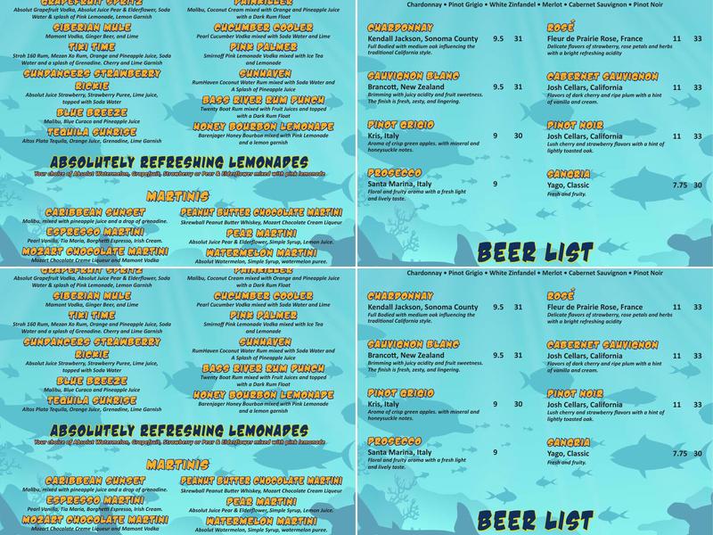 Sundancer's Cape Cod Menu