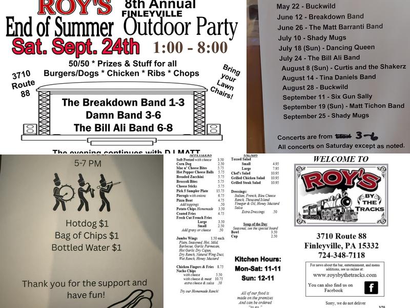 Roy's By the Tracks Menu