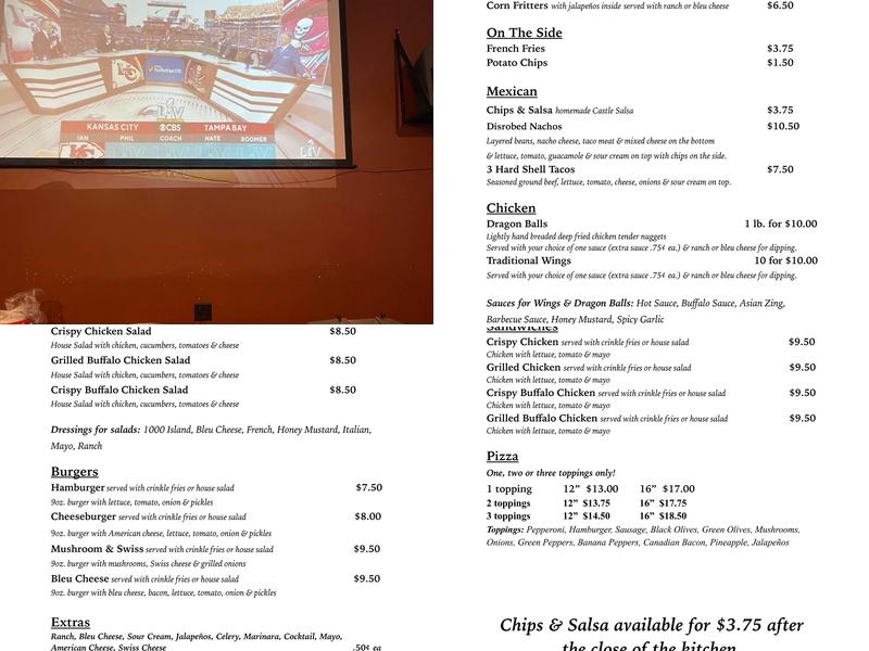 Castle Pub & Grill Menu