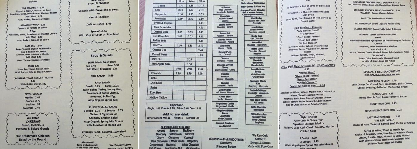 Lazy Bean Espresso Menu