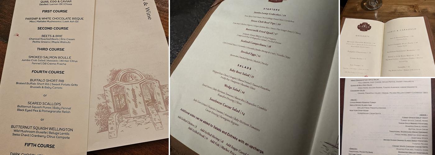 12 Gage Restaurant Menu
