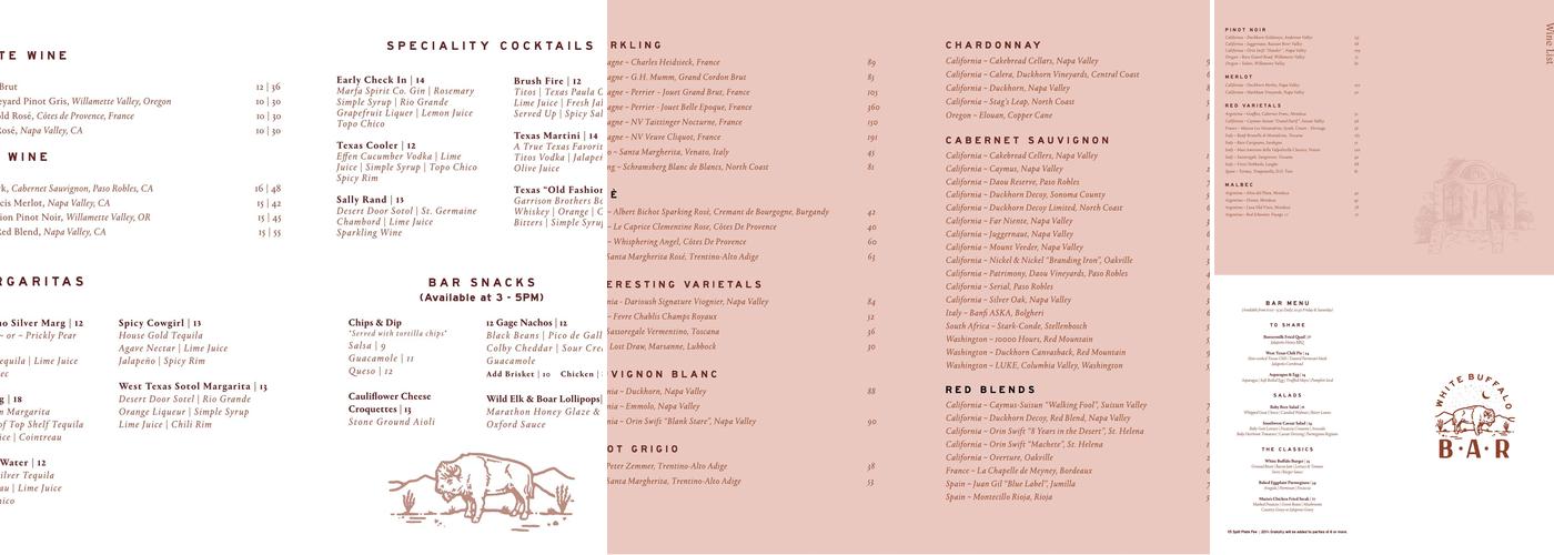 White Buffalo Bar Menu