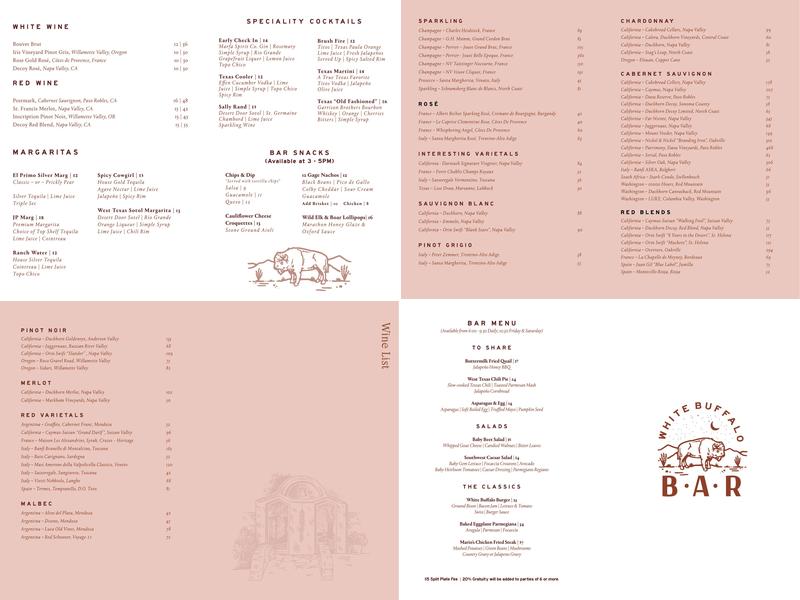 White Buffalo Bar Menu
