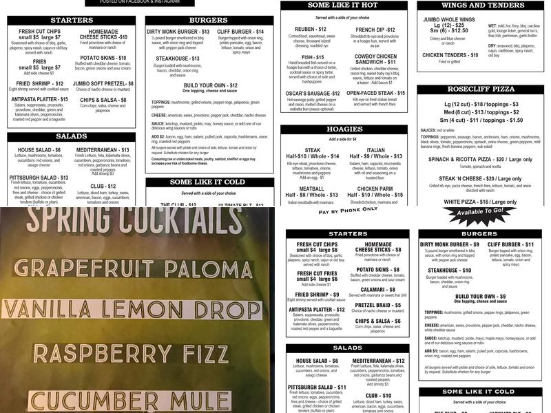 Rosecliff Tavern Menu