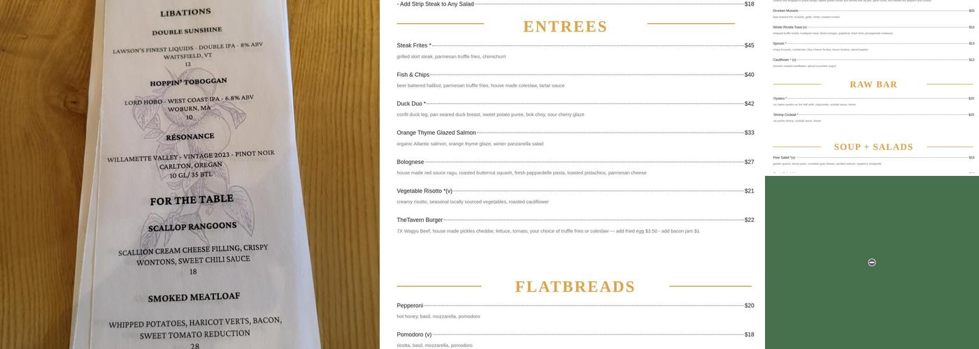 Rye Tavern Menu