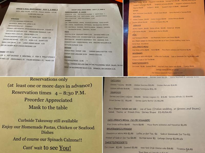 Angie's Restaurant Menu