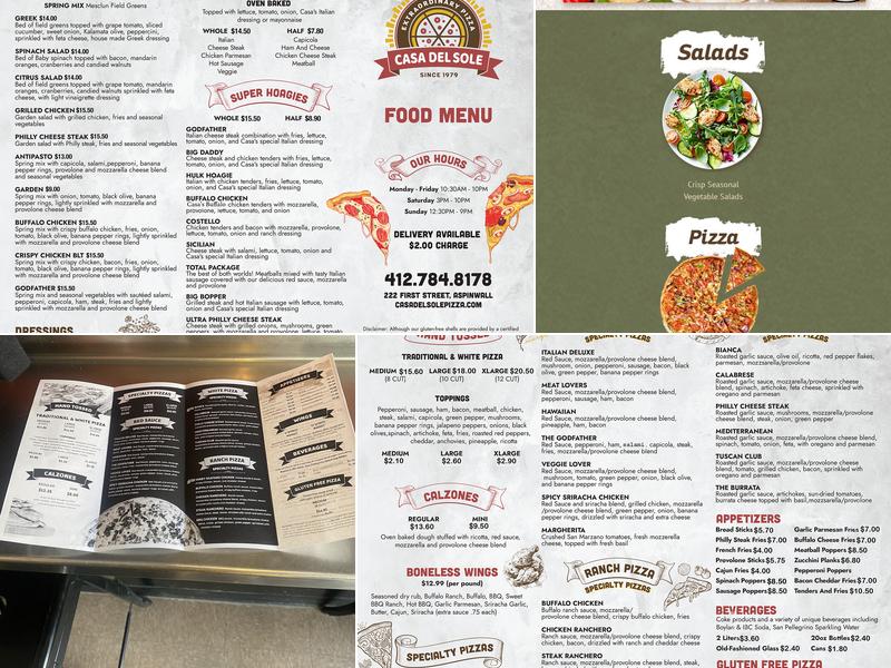 Casa Del Sole Pizza Menu