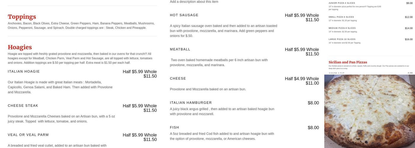 Sciulli's Pizza Menu