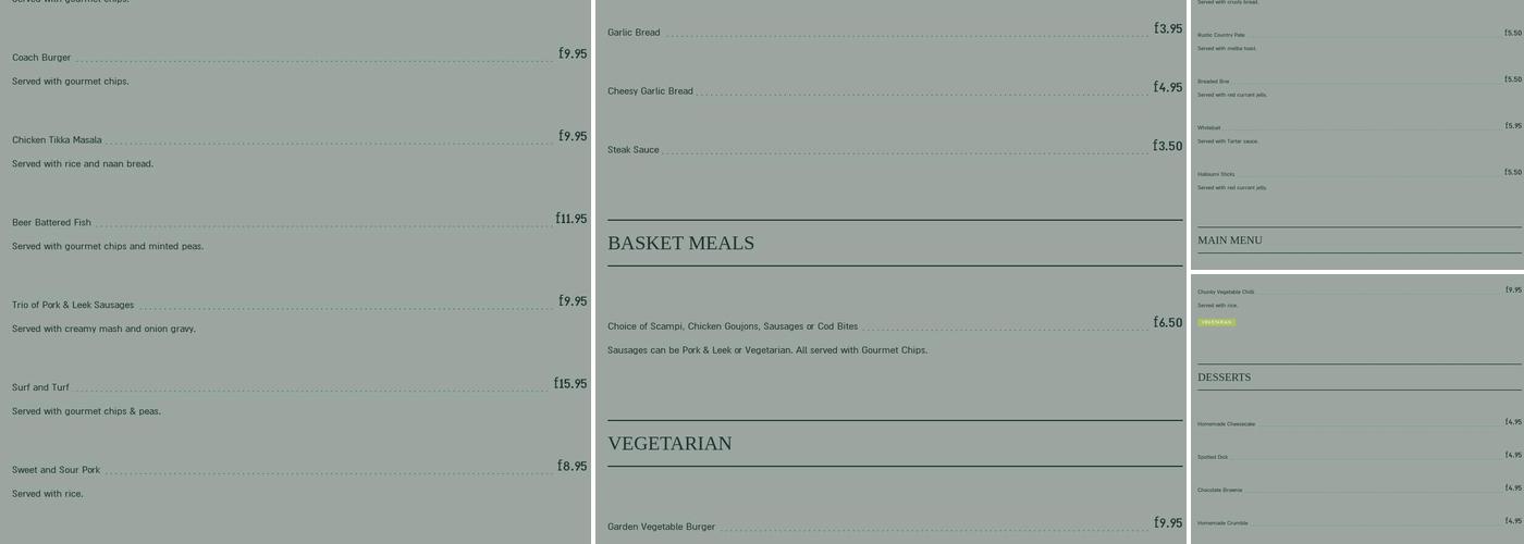 Coach & Horses Inn Menu