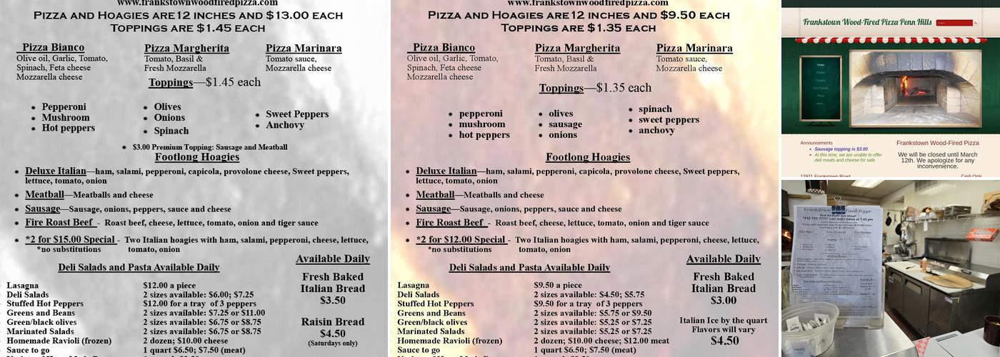 Frankstown Wood-Fired Pizza Menu