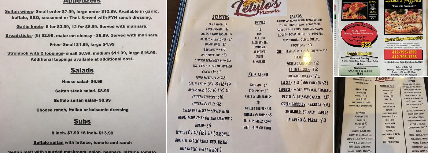 Lelulo's Pizzeria Menu