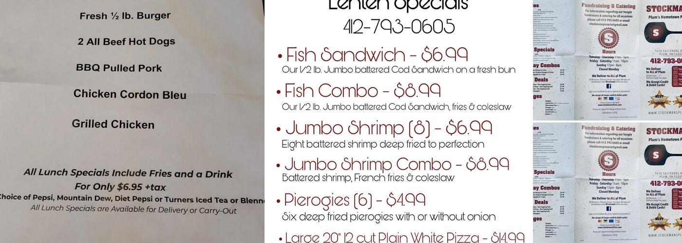 Stockman's Pizza Menu