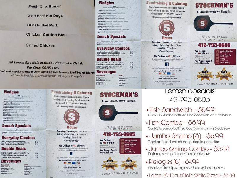Stockman's Pizza Menu