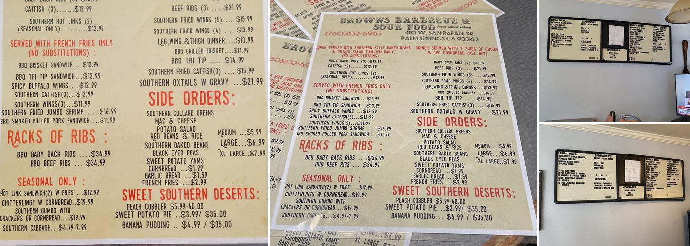 Brown's BBQ and Soul Food Menu