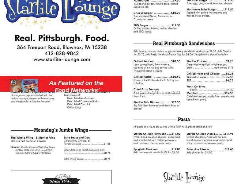 Starlite Lounge Menu