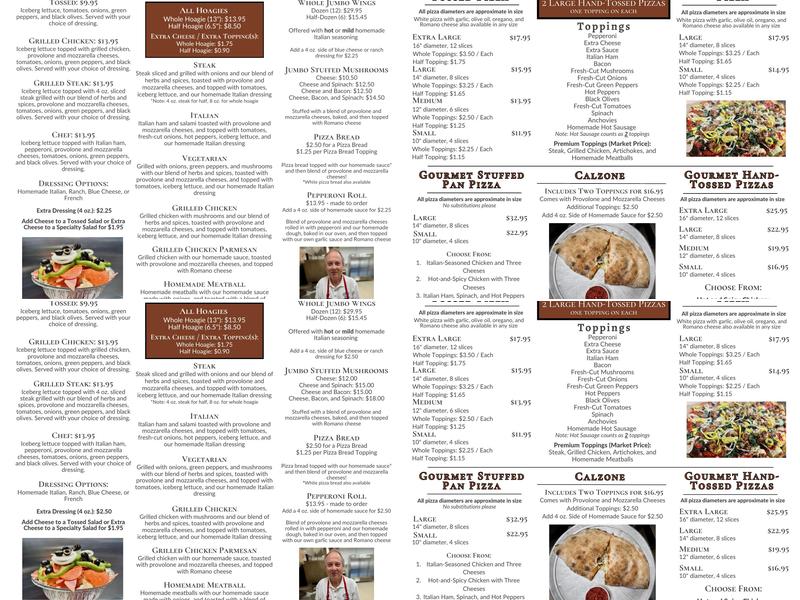 Conca D'Oro Pizzeria Menu