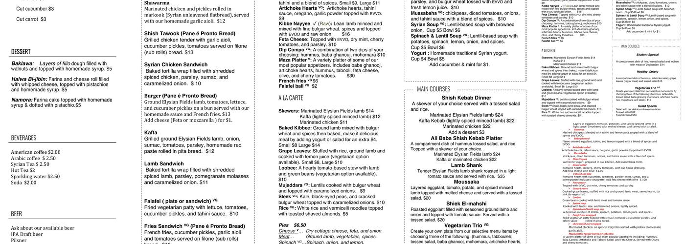 Ali Baba Restaurant Menu