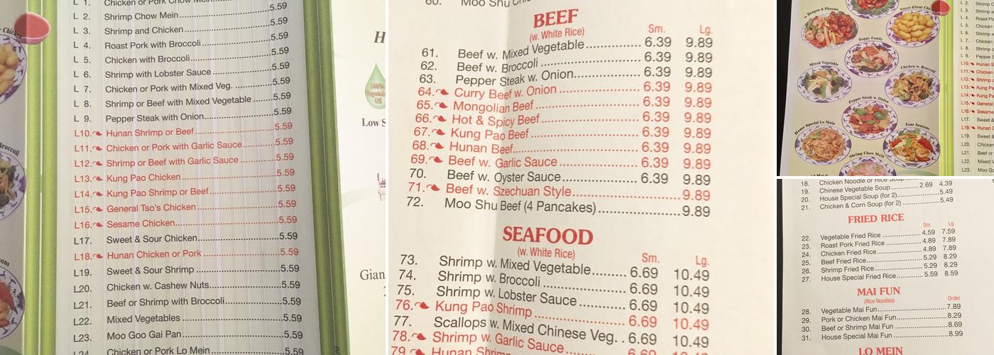 Zhen Choo Chinese Restaurant Menu