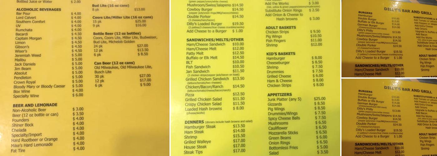 Dilly's Bar & Grill Menu