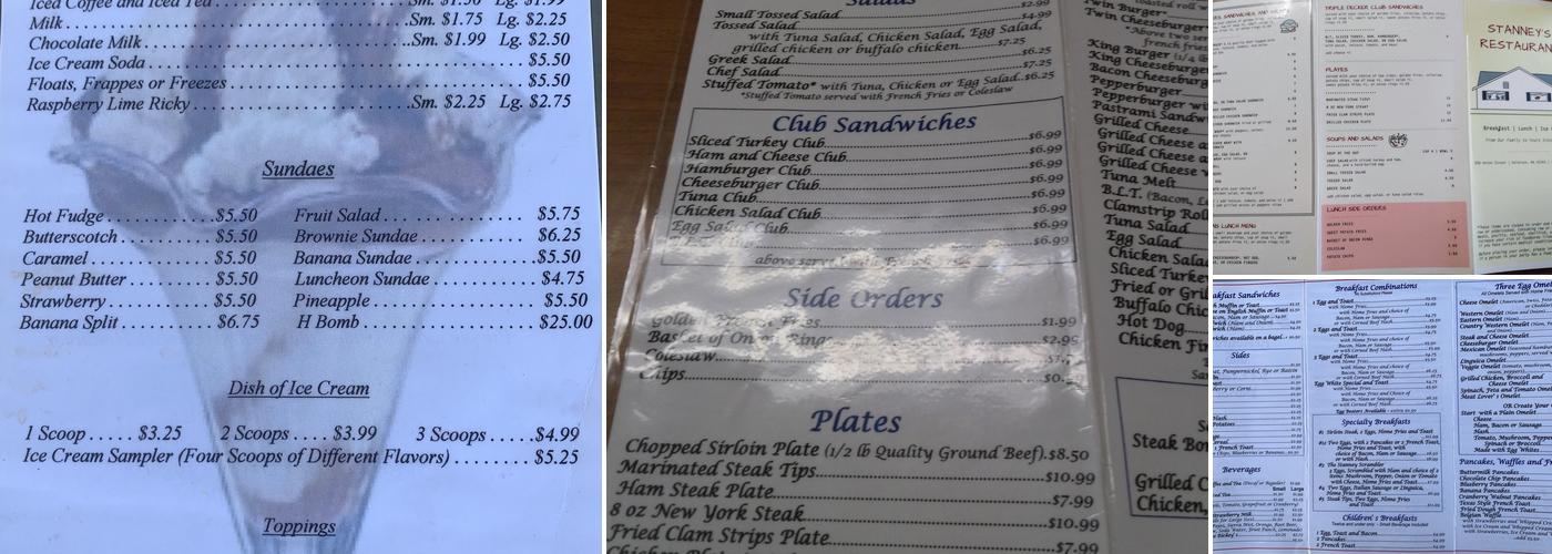 Stanney's Ice Cream & Sandwich Menu