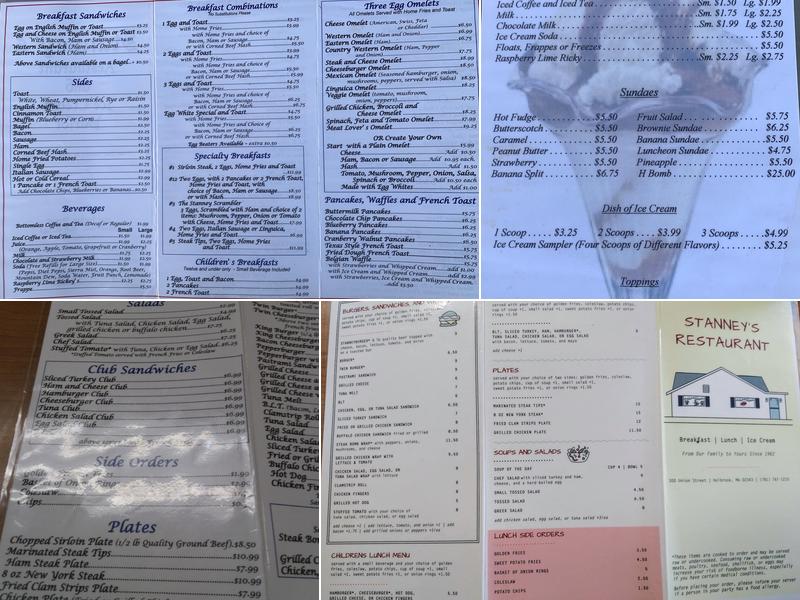 Stanney's Ice Cream & Sandwich Menu