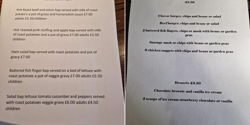 Bridge Inn Menu