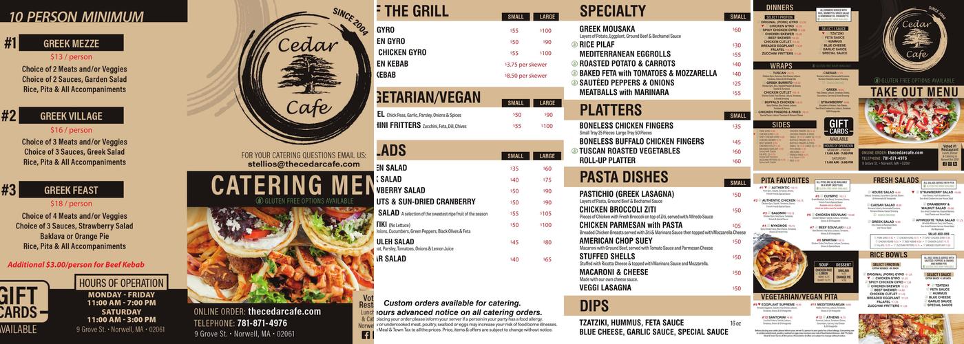 Cedar Cafe Menu
