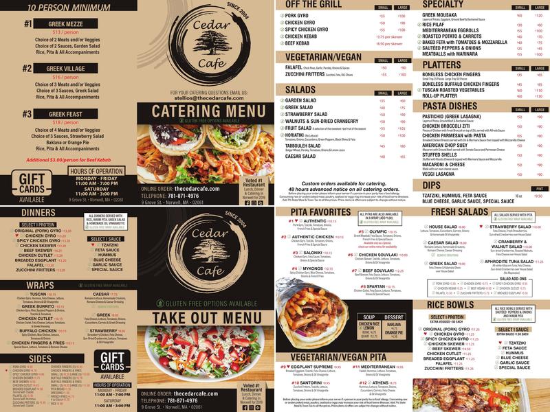 Cedar Cafe Menu