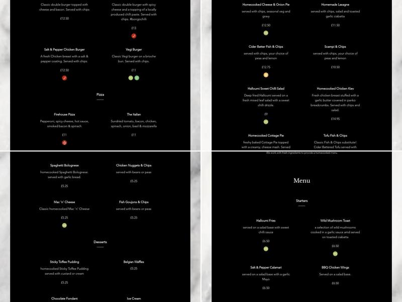 The Tigers Head Menu