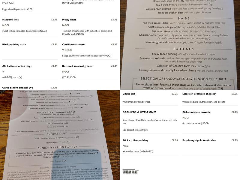Vale Royal Abbey Arms Menu