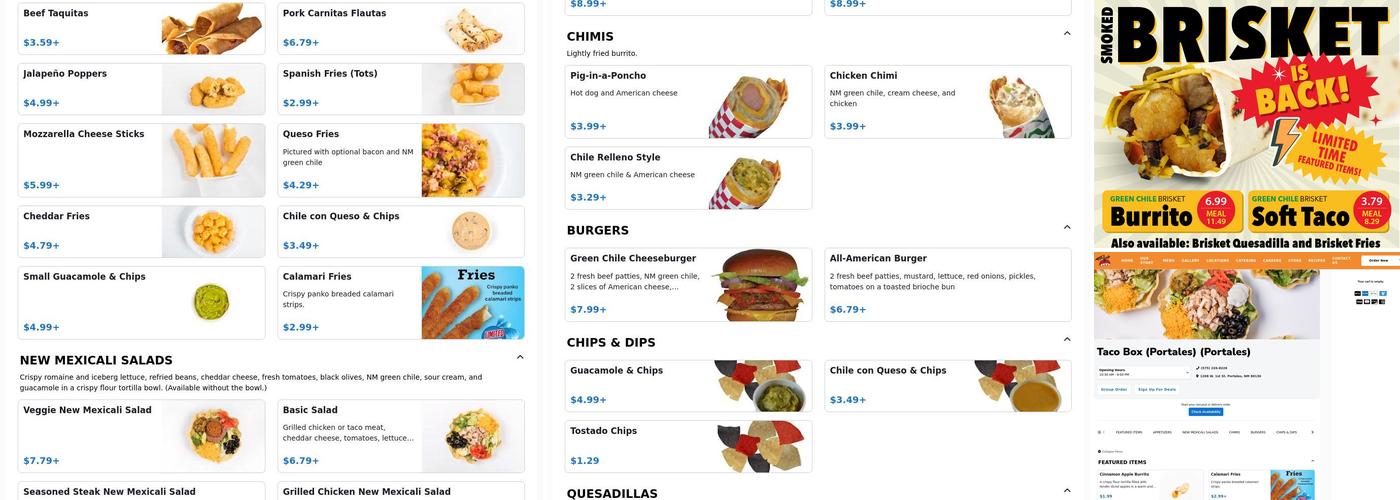 Taco Box Menu
