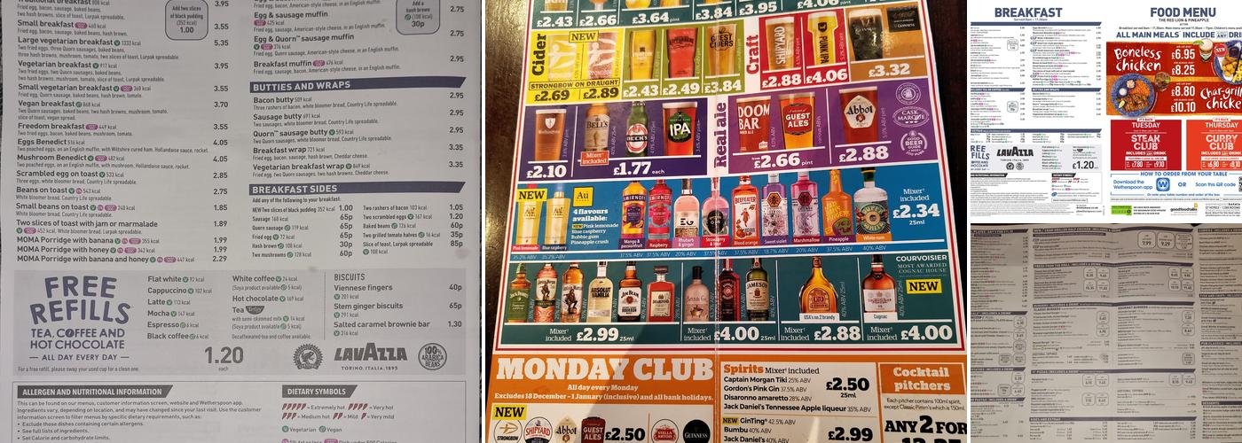 The Red Lion & Pineapple - JD Wetherspoon Menu