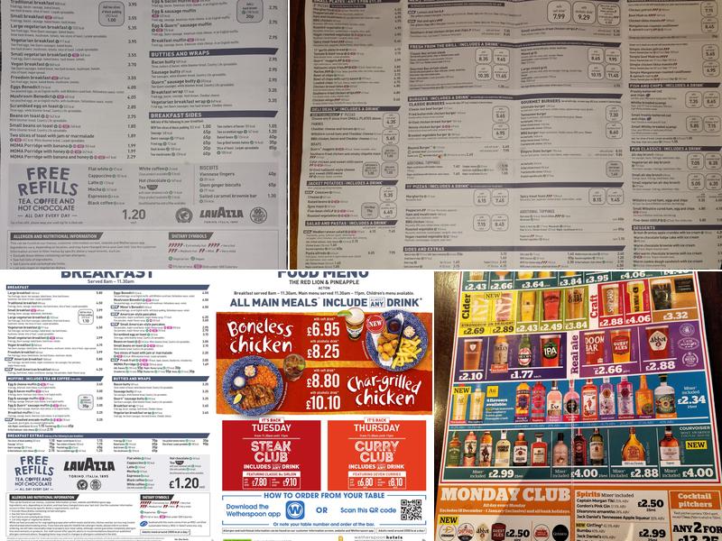 The Red Lion & Pineapple - JD Wetherspoon Menu