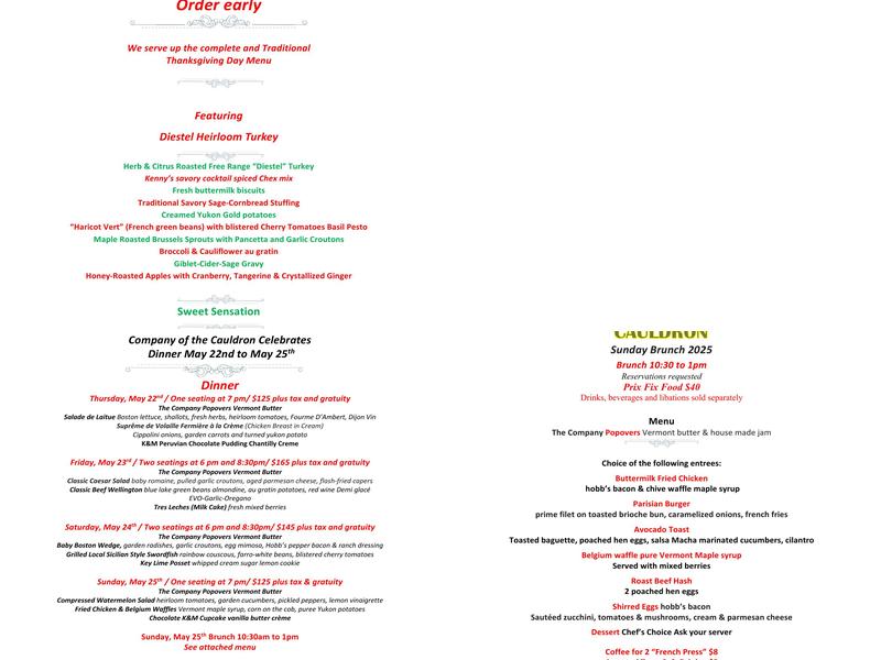 Company of the Cauldron Menu