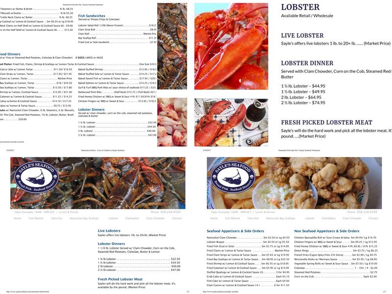 Sayle's Seafood Menu