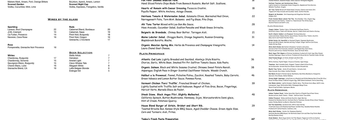 The Chanticleer Restaurant & Gardens Menu