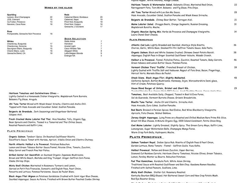 The Chanticleer Restaurant & Gardens Menu