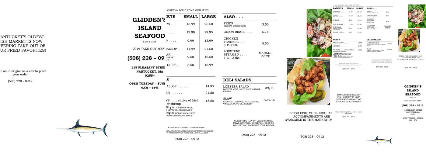 Glidden's Island Seafood Menu