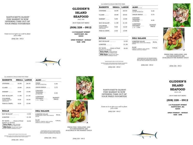 Glidden's Island Seafood Menu