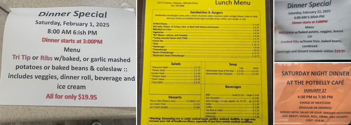 The Potbelly Cafe Menu