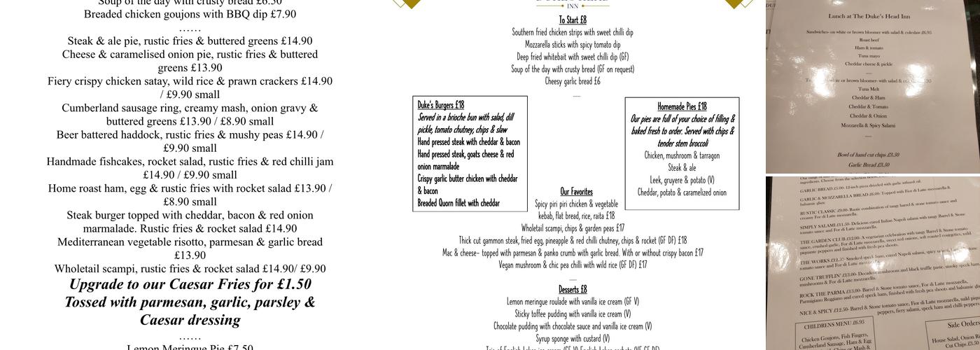 The Dukes Head Inn Menu