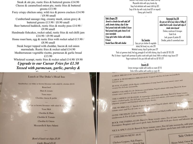 The Dukes Head Inn Menu
