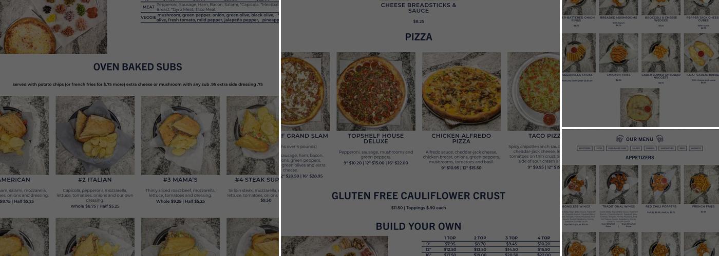 Topshelf Liquor Bar & Pizza Menu