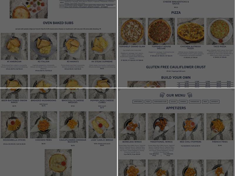 Topshelf Liquor Bar & Pizza Menu